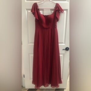 Azazie bondi burgundy a-line bow chiffon dress NWT size 10